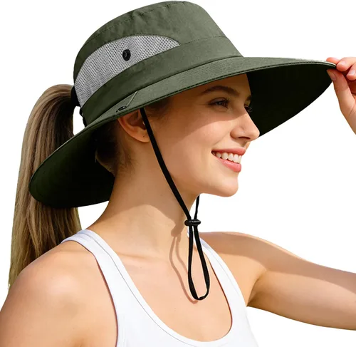 Vista 45 de Rosoz Sombreros de cola de caballo para mujer, protección UV, ala ancha 1 paquete-negro