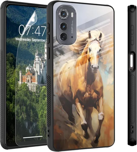 Vista 86 de Funda para Motorola Moto Edge 2022, cubierta trasera de vidrio templado con protector de pantalla, funda protectora a prueba de golpes para Motorola