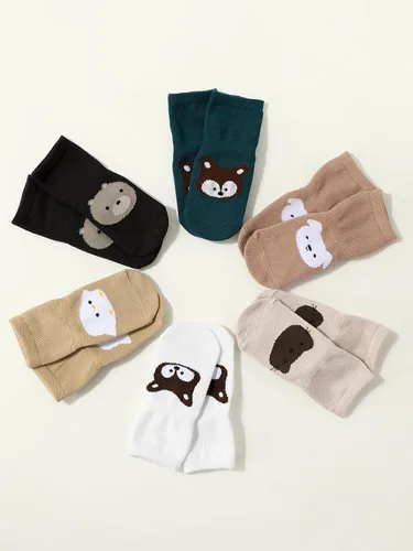 Vista 3 de Calcetines antideslizantes para bebé con agarres, diseño de animales lindos, mezcla de algodón, unisex, 6 meses a 5 años, paquete de 6