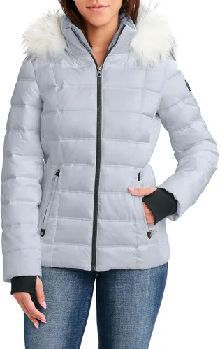 Vista 5 de Nautica Chaqueta acolchada de peso medio con capucha y ribete de piel sintética para mujer Negro