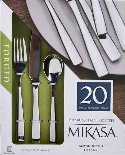 Vista 11 de Mikasa, servicio de cubiertos Delano para 4, juego de 20 piezas, juego de cubiertos de acero inoxidable 18/0