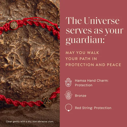 Vista 3 de KARMA AND LUCK Guardian of Blessing, pulsera de bronce de cuerda roja para hombre, hecha a mano en Bali para protección, tamaño ajustable