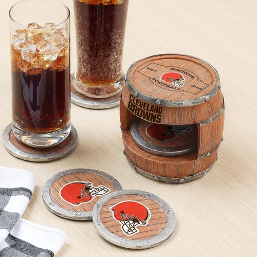 Vista 2 de FOCO NFL Team Logo 5-Pack Barrel Beverage Drink Coaster Set