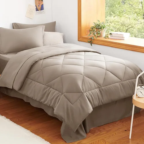 Vista 58 de CozyLux - Juego de edredón matrimonial de 82 x 86 pulgadas, color gris Gris claro