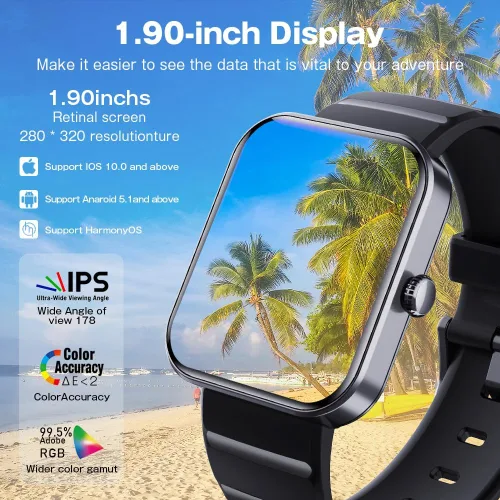 Vista 2 de Relojes inteligentes para mujeres y hombres, reloj inteligente de fitness, monitor de sueño, frecuencia cardíaca, oxígeno en sangre, presión