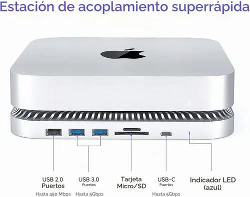Vista 3 de RayCue Mac mini Hub y soporte tipo C con carcasa SSD, soporte para Mac mini, compatible con SSD SATA de 2.5 pulgadas, puerto de datos USB-C, puerto