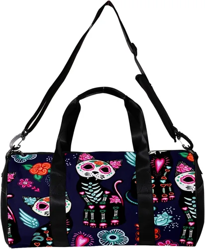 Vista 2 de LEVEIS Purple Cat Mexico Helloween Sports Duffel Bag Travel Tote Carry on Weekender Gym Overnight Bag for Men & Women