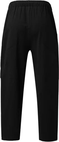 Vista 4 de EELHOE Men Linen Pants Relaxed Fit Lightweight Casual Wide Leg Elastic Waist Breathable Summer Beach Trousers