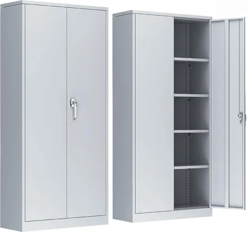 Vista 25 de INTERGREAT Armario de almacenamiento de metal con cerradura, gabinete de almacenamiento de metal con cerradura de 72 pulgadas de alto con puertas
