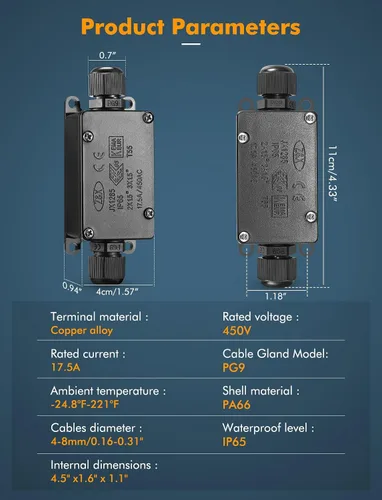 Vista 7 de 2 piezas impermeables externas de 2 vías PG9 caja de conexiones eléctricas subterráneas, cables de cable de alimentación, protección del conector