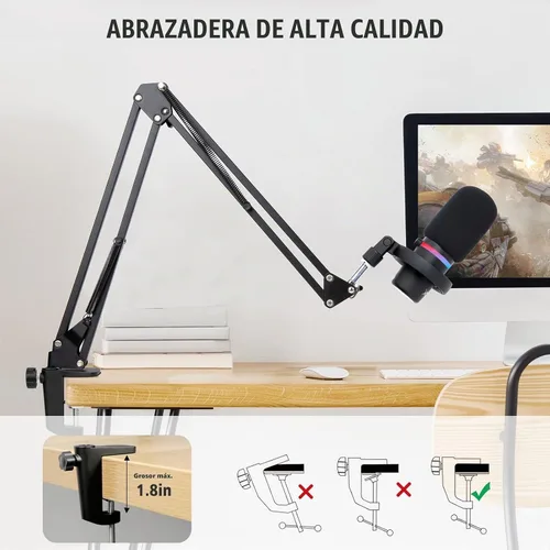 Vista 4 de HyperX DuoCast Boom Arm - Brazo de micrófono HyperX compatible con HyperX DuoCast, brazo de micrófono con cubierta de micrófono, mejora la calidad