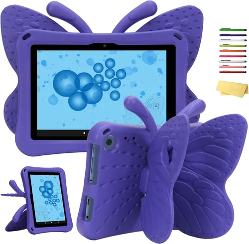 Vista 17 de Funda para tablet Kindle Fire 7 para niños (12.ª generación, versión 2022) con mango de pie de apoyo de forraje resistente, espuma EVA suave, a
