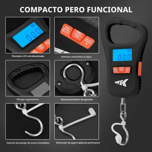 Vista 7 de KastKing ToughTide - Báscula de pesca con carga USB, capacidad de 65 libras, báscula digital ultrafina, pantalla LCD, mango ergonómico, básculas