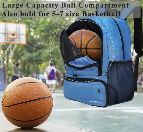 Vista 6 de Bolsa de fútbol, mochila de baloncesto, bolsa de equipo deportivo con compartimento para zapatos que sostiene zapatillas, casco, baloncesto, fútbol