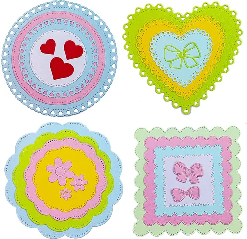 Vista 2 de 4 juegos de troqueles de corte para hacer tarjetas, círculos, corazones, cuadrados, de metal, troquelados, herramienta de álbumes de recortes