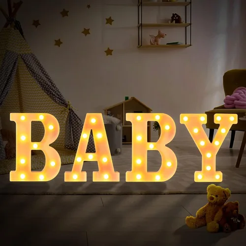 Vista 9 de Letras de marquesina iluminadas para bebés - Letrero LED con letras y números para decoración de cumpleaños, mesa del hogar, blanco