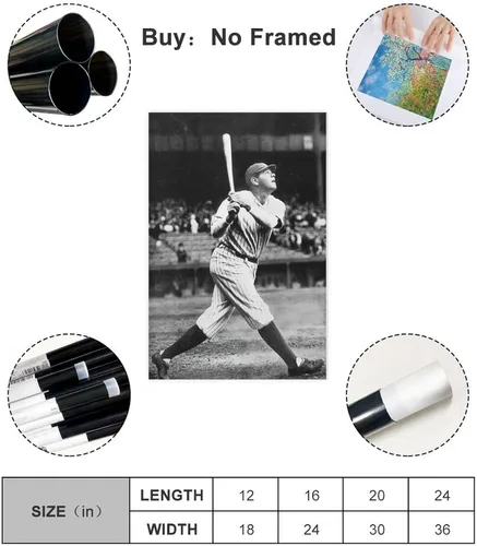 Vista 2 de LVTFCO Póster de Babe Ruth para niños, para dormitorio, béisbol, deportes, citas, papel firmado, arte de pared, estilo sin marco, 12 x 18 pulgadas