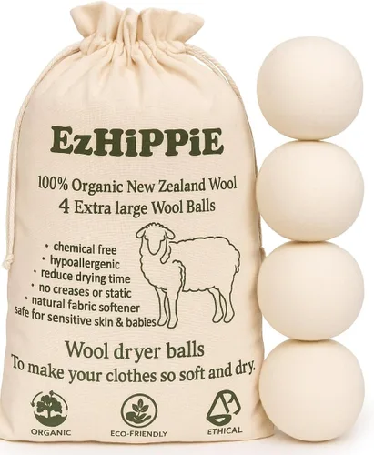 Vista 6 de Bolas de secado de lana de calidad Ezhippie - 12 unidades XL - Más de 1000 cargas - Lana orgánica pura - Suavizante de tela natural reutilizable