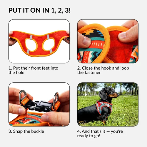 Vista 4 de CollarDirect Arnés reflectante para perro, malla de aire para cualquier clima, para perros pequeños y medianos, fácil de poner y quitar, 3 patrones