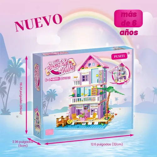 Vista 7 de Bloques de construcción para niñas, juguetes de casa de 573 piezas, junto al mar, playa, villa, amigos, conjunto de construcción educativo, casa