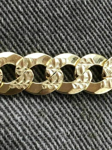 Vista 9 de Men's Cuban Link Bracelet 14k Gold Over Solid 925 Sterling Silver Bracelet - 8.5" 8mm - Diamond Cut Pave