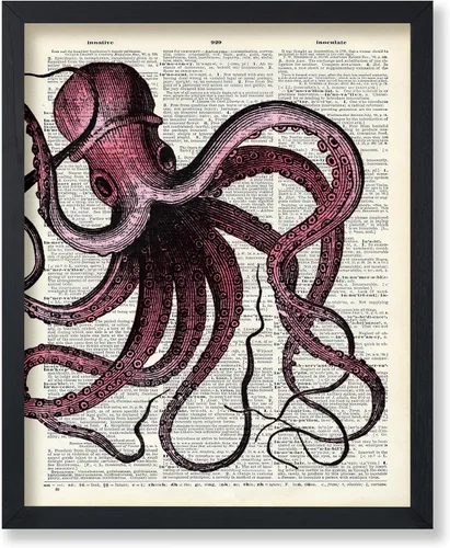 Vista 63 de Poster Master Póster de pulpo para parejas, póster de diccionario, arte Kraken, regalo romántico para él, ella, amantes, decoración náutica