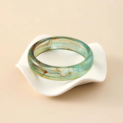 Vista 2 de Viva Joya Pulsera redonda de resina acrílica para mujeres y adolescentes, pulsera de plástico gruesa ancha o delgada, diseño geométrico de mármol