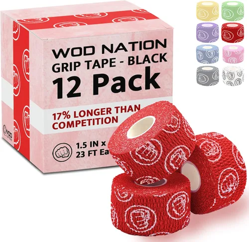 Vista 23 de WOD Nation Flexible Hook-Grip Athletic Tape – Easy-Tear, Sweat-Proof Thumb & Finger Strips for Weightlifting Negro