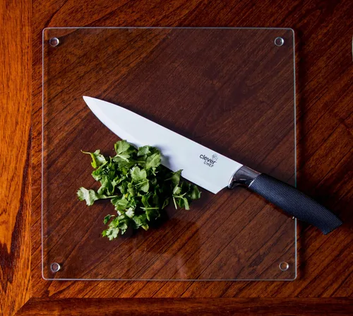 Vista 7 de Clever Chef Shape Variety - Juego de 6 tablas de cortar de vidrio transparente, resistentes a las roturas, duraderas, resistentes a las manchas