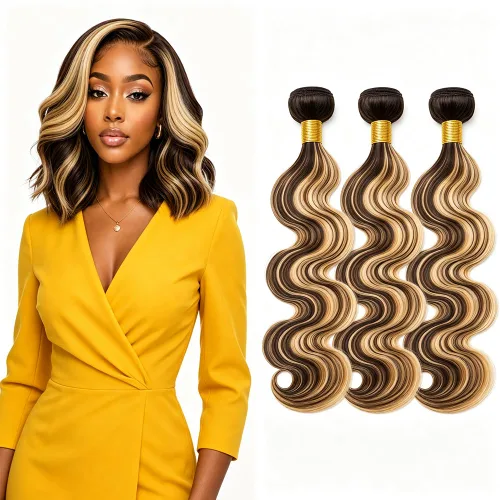 Vista 60 de P4613 Cabello humano rizado onda profunda marrón y paquetes mixtos 8 10 12 P4613 Ombre Marrón-Rubio-DP