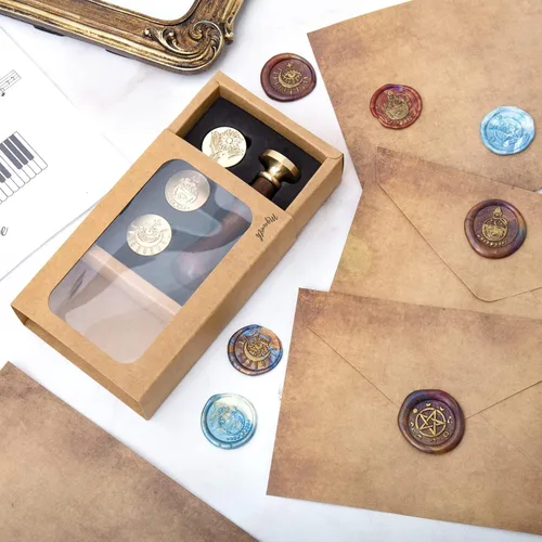 Vista 7 de Wiccan - Juego de sellos de cera, pentagrama pagano, fases lunares, cabeza de sello de sellado de fases lunares, diseño vintage de ojo malvado