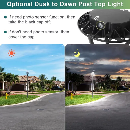 Vista 2 de Luz LED de poste superior con fotocélula del atardecer al amanecer, 20W/30W/40W/60W vatiaje seleccionable, 3000K/4000K/5000K CCT sintonizable, luces