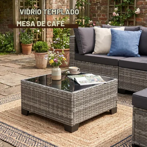 Vista 5 de FHFO Juego de muebles de patio de 7 piezas, juego de sofá seccional de 1/ Gris Gris Oscuro