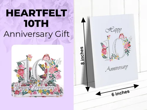 Vista 11 de iGifts And Cards Tarjeta de Felicitación Emergente 3D del Feliz 10º Aniversario Hito - Pareja Perfecta, Matrimonio, Boda, Elegante, Almas Gemelas