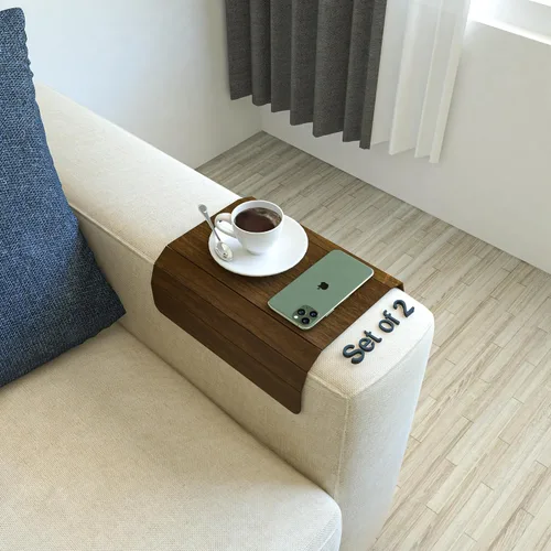 Vista 9 de Ultimate Premium Products Celine - Juego de 2 bandejas de madera para sofá, bandeja para reposabrazos para sofá, plegable, flexible, con 15.8 x 11