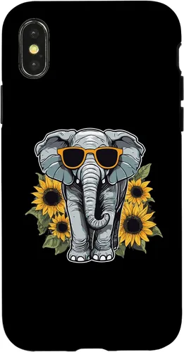 Vista 5 de Elephant with Sunglasses and Sunflowers Case for iPhone 16
