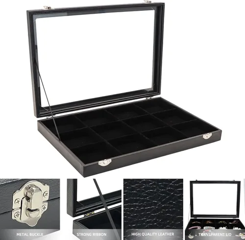 Vista 4 de Wuligirl - Bandeja organizadora de anillos con 100 ranuras y tapa transparente, organizador apilable de joyas como aretes, collares y anillos