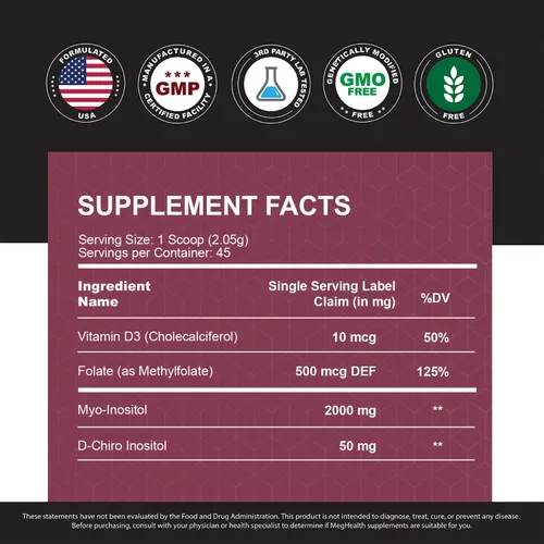 Vista 2 de Inositol en polvo – Myo & D-Chiro Inositol + Folato y Vitamina D – Proporción 40:1 – Suministro para 45 días Gran alternativa a las cápsulas