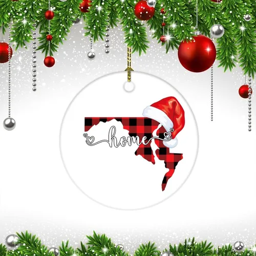 Vista 3 de Adorno de cerámica de Navidad Maryland Home 2022, regalo de vacaciones de Maryland State Buffalo a cuadros recortados 2022, adorno navideño