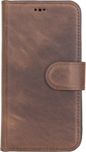 Vista 4 de HARDISTON Funda de Billetera de Cuero Genuino Hecha a Mano Compatible con iPhone 12 Mini 5.4'' Funda Magnética Desmontable con Tapa Abatible