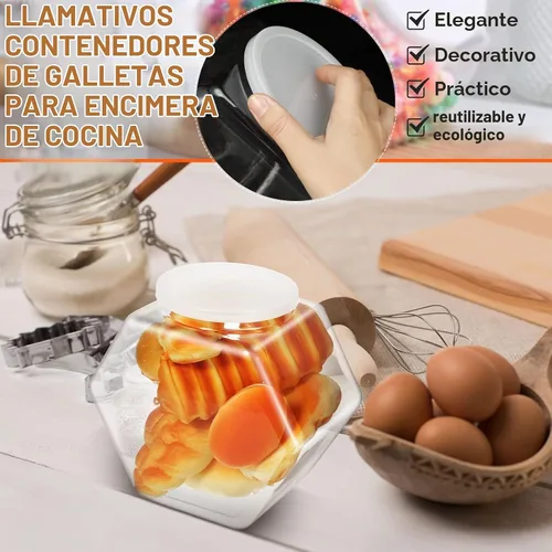 Vista 7 de EBOOT - 4 tarros de plástico de 29 onzas con tapa hexagonal para galletas