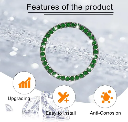 Vista 3 de Bling Car Ring Smblem Sticker, Accesorios Brillantes para Automóvil para Botón de Arranque, Llave de Encendido y Anillo de Perilla Verde