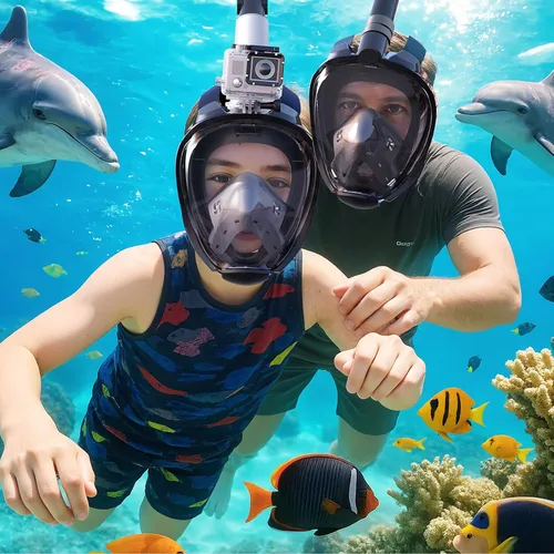 Vista 2 de Greatever G2 Adults Kids Full Face Snorkel Mask 2 Pcs,Snorkeling Gear with Latest Dry Top System,Foldable 180 Degree Panoramic View,Safe