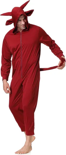 Vista 5 de Colorful House - Disfraz de diablo de Halloween para hombre, pijama de una sola pieza, color rojo, disfraz para pareja y familia