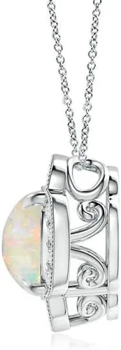 Vista 2 de Angara Natural Opal Halo Pendant Necklace for Women Girls in 14K Solid GoldPlatinum October Birthstone Jewelry Gift for Her BirthdayWedding