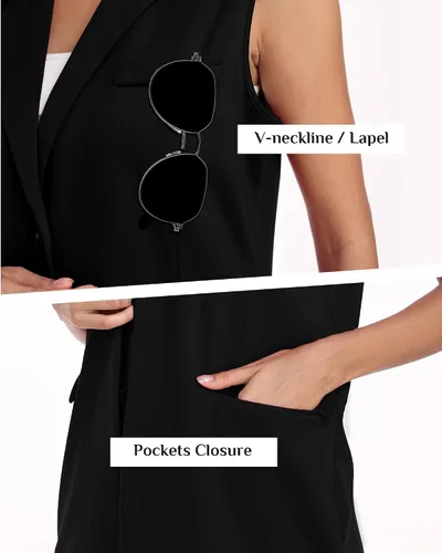 Vista 5 de Xeoxarel Chaleco blazer sin mangas con bolsillos para mujer (S - XXL)
