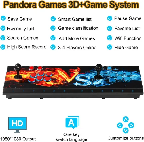 Vista 3 de 10000 juegos en 1 consola de juegos arcade, Pandora Box 3D doble palo, función WiFi para añadir más juegos, máquina de juegos retro para PC, 1920 x