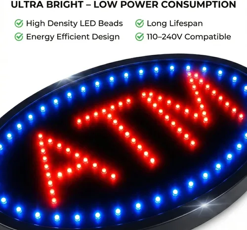 Vista 4 de Letrero de negocios ultra brillante, de alta eficiencia energética (más LED menos energía) (tamaño estándar 19 x 10 pulgadas)