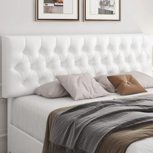 Vista 5 de Keyluv Moderna base de cama tapizada con 4 cajones, diseño de cabecera capitoné con botones, soporte de listones de madera maciza, fácil montaje