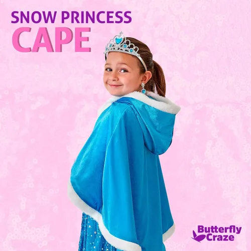 Vista 2 de Butterfly Craze Snow Princess Kids Cape with Hood Childrens Warm Winter Wrap Shawl Ice Blue Cape Only